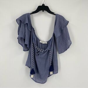 Vintage Havana Women’s Off the Shoulder Blue Ruffle Blouse size S